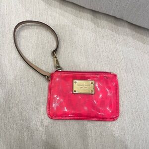 Michael Kors Shiny Pink Wristlet with Gold Accents